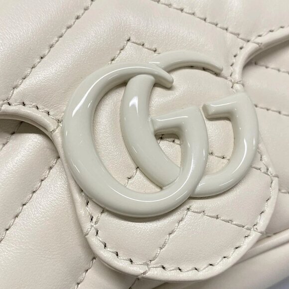 Auth GUCCI GG Marmont Quilted Leather Super Mini Bag 476433 Cream Lambskin - Picture 11 of 16
